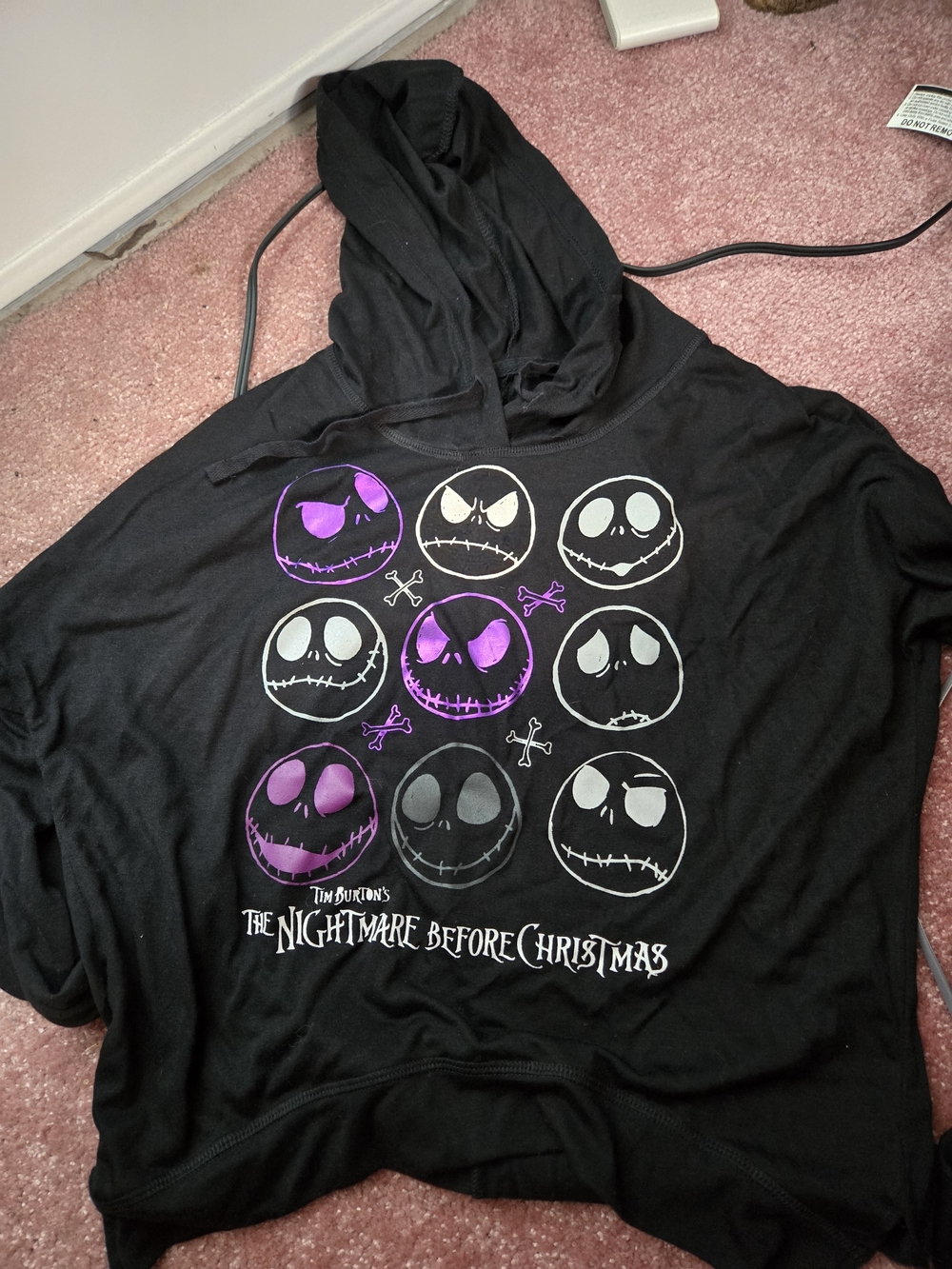 Disney Black Hoodie with Purple and White Jack Skellington Faces S